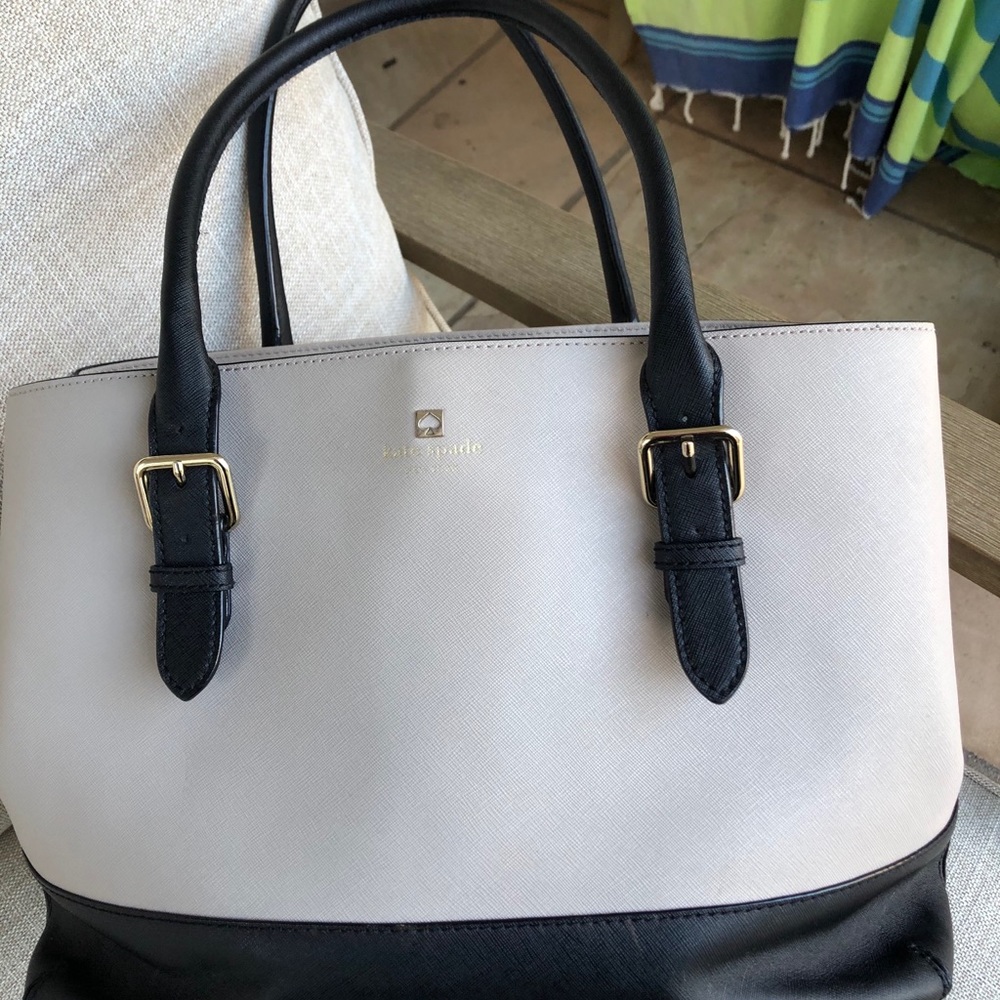 KATE SPADE Beige and Black Two Tone Tote Bag
